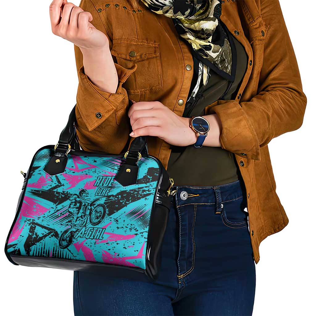 Personalized Ride Like a Girl Shoulder Handbag Motocross Graphic and Turquoise Pink Graffiti Design TS04