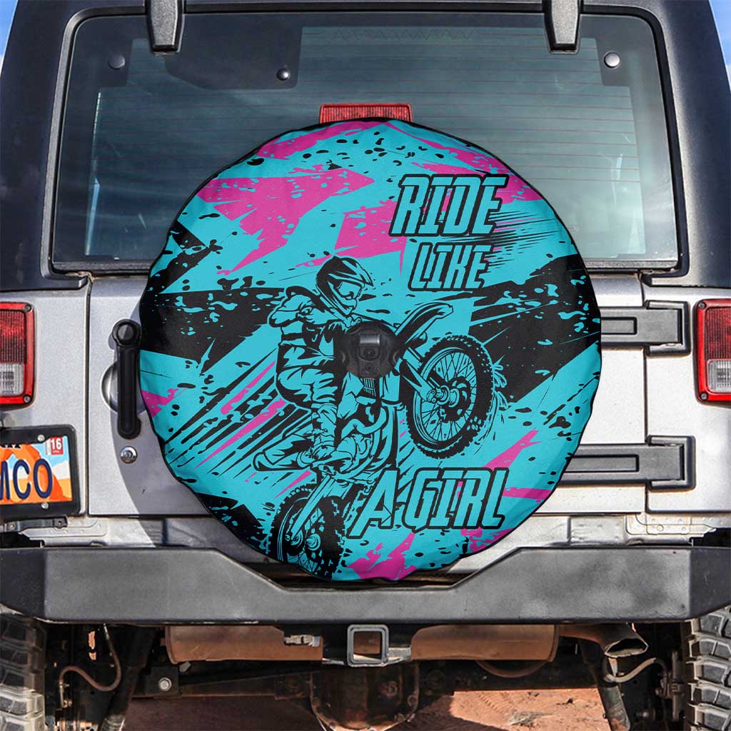 Personalized Ride Like a Girl Spare Tire Cover Motocross Graphic and Turquoise Pink Graffiti Design TS04