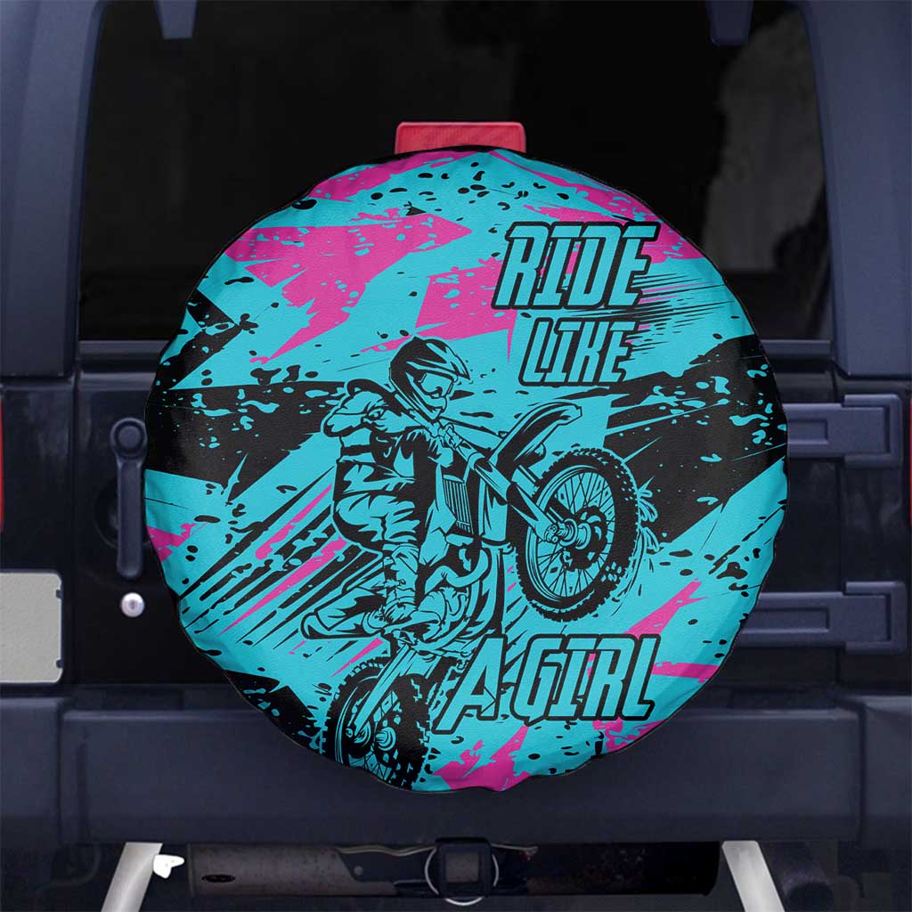 Personalized Ride Like a Girl Spare Tire Cover Motocross Graphic and Turquoise Pink Graffiti Design TS04
