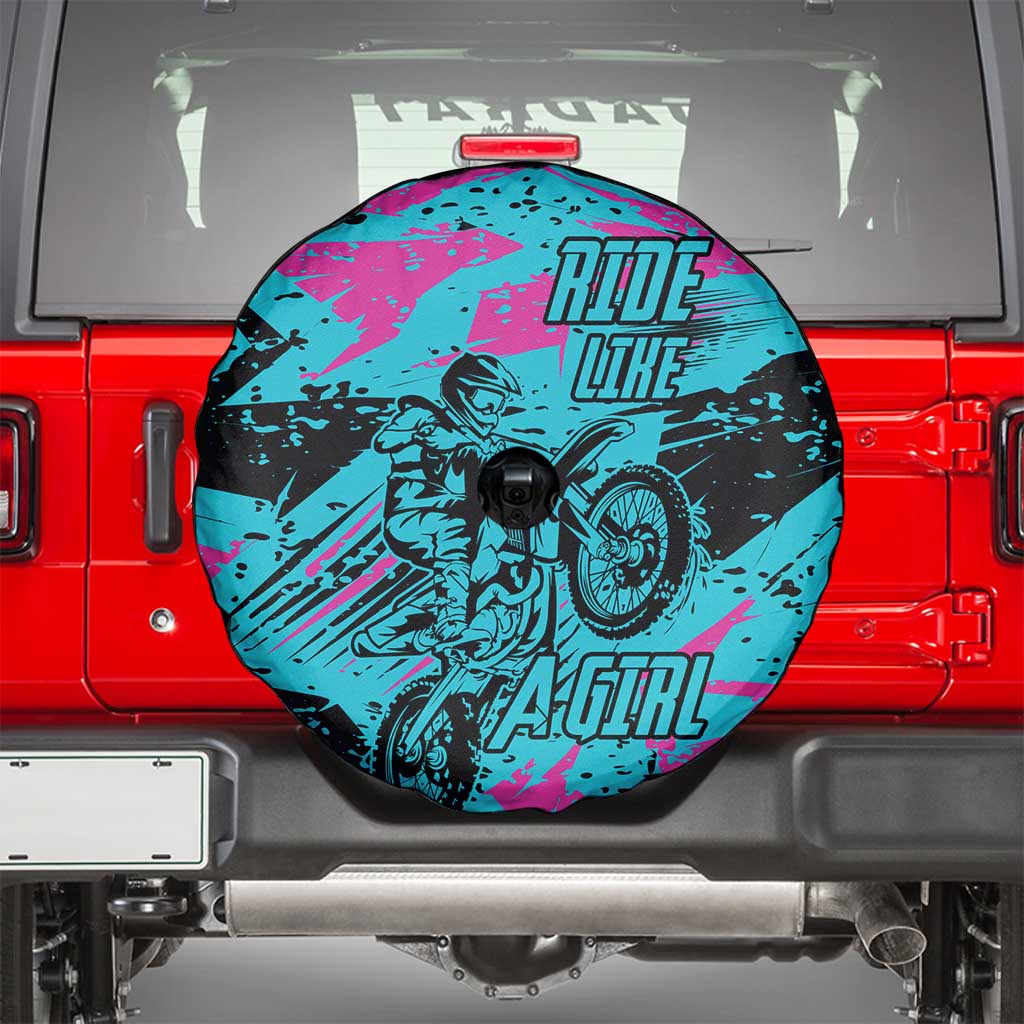 Personalized Ride Like a Girl Spare Tire Cover Motocross Graphic and Turquoise Pink Graffiti Design TS04