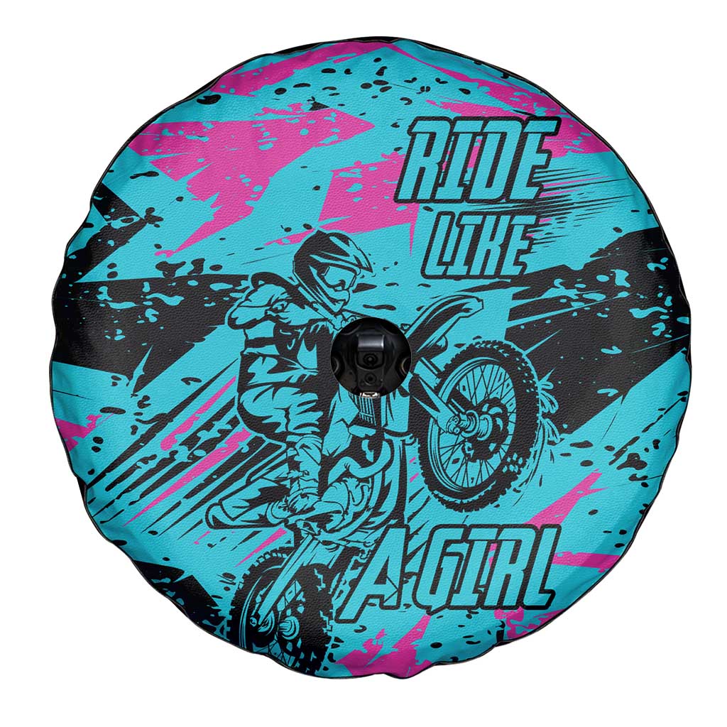 Personalized Ride Like a Girl Spare Tire Cover Motocross Graphic and Turquoise Pink Graffiti Design TS04