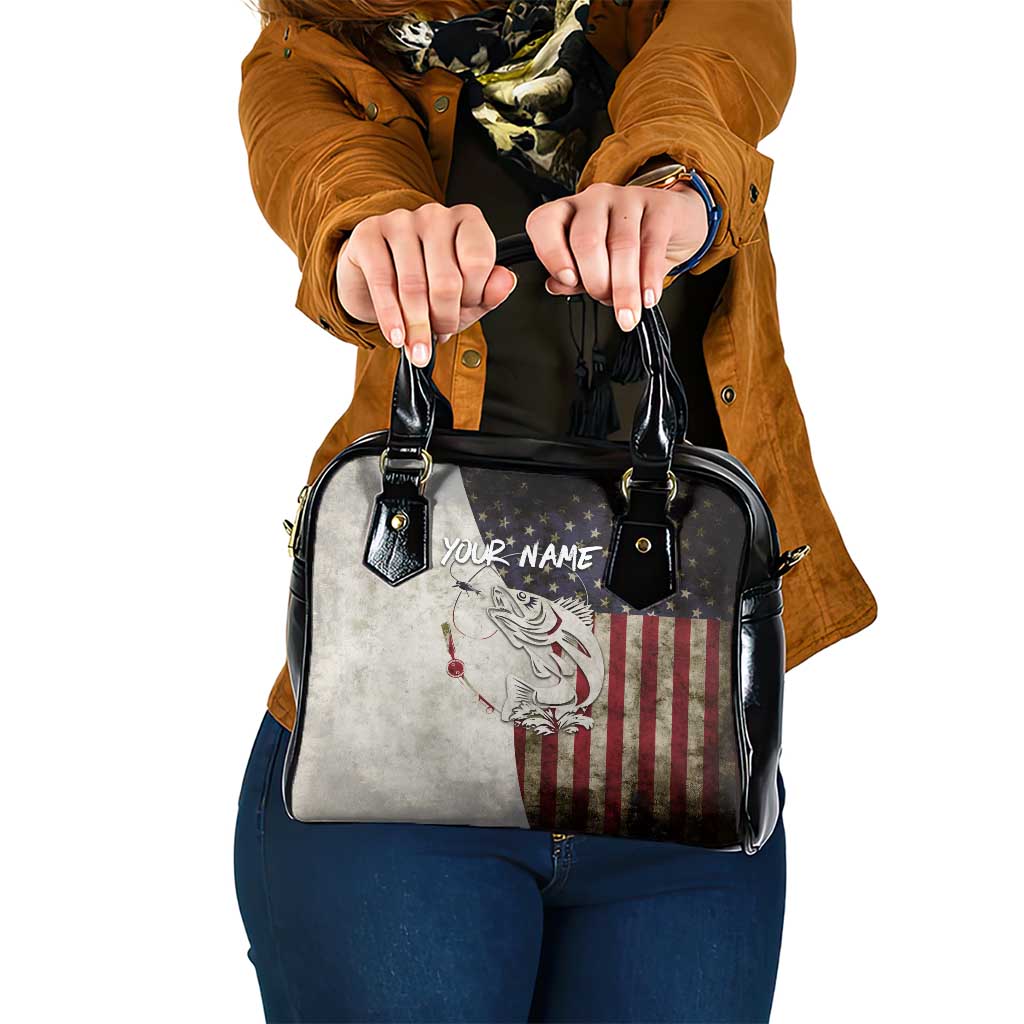 Walleye Fishing Shoulder Handbag American Flag Vintage Design and Custom Name Option TS04