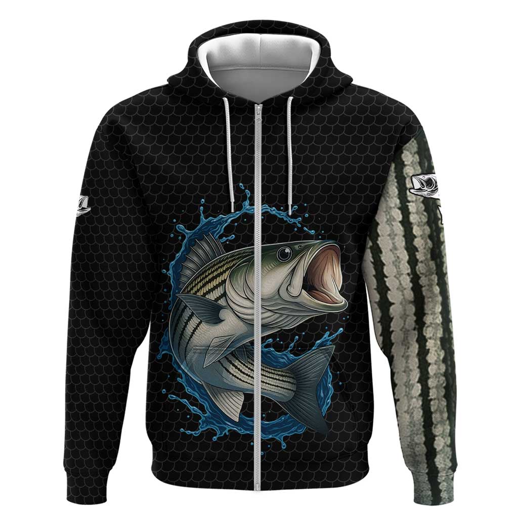 Striped Bass Jumping Hoodie Blue Splash Graphic and Custom Name Design TS04