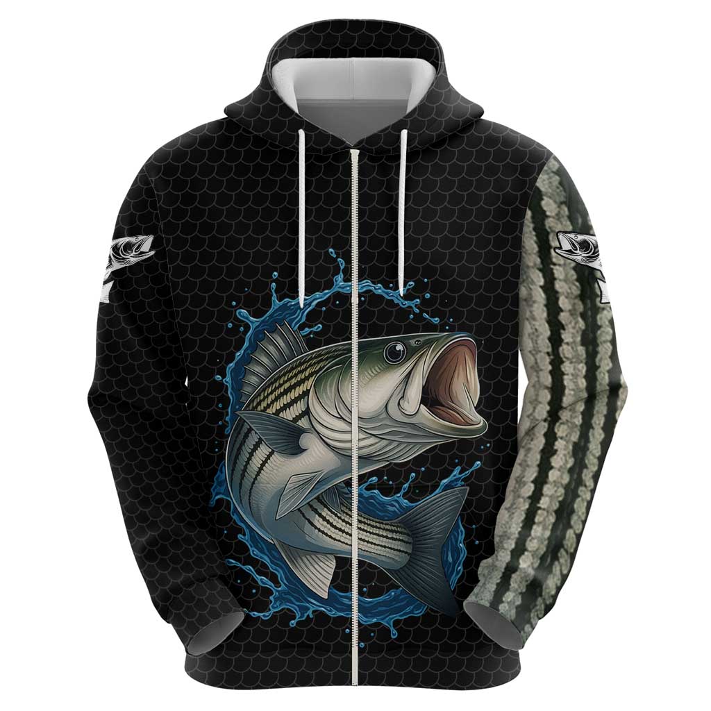 Striped Bass Jumping Hoodie Blue Splash Graphic and Custom Name Design TS04