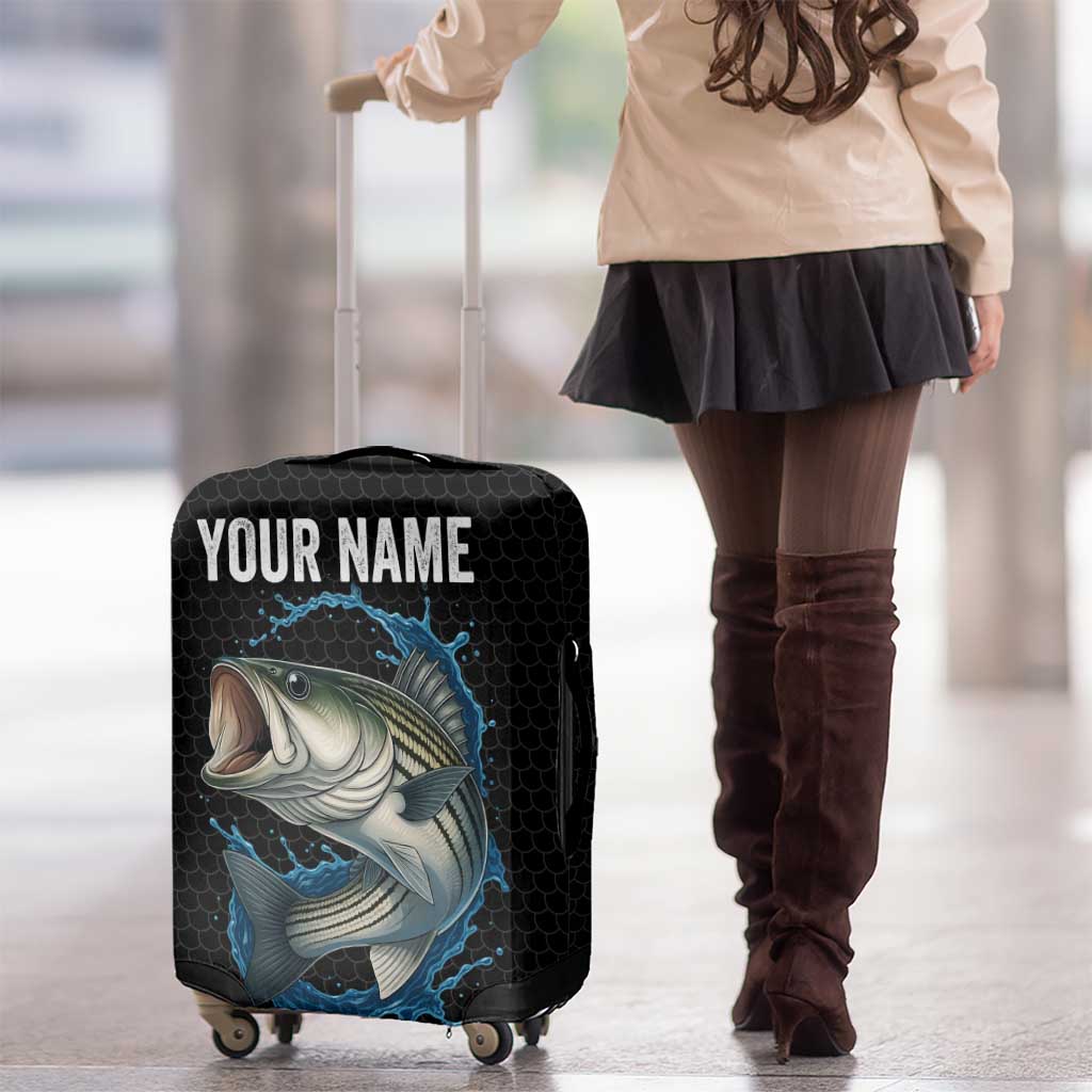 Striped Bass Jumping Luggage Cover Blue Splash Graphic and Custom Name Design TS04