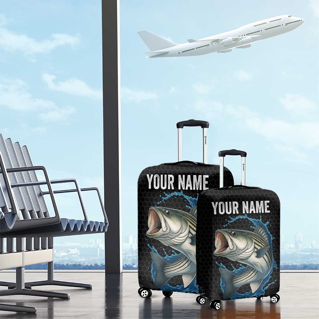 Striped Bass Jumping Luggage Cover Blue Splash Graphic and Custom Name Design TS04