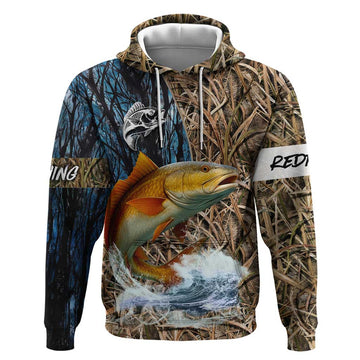 Redfish Splashing in Marsh Grass Hoodie Custom Name and Nature Background Design TS04