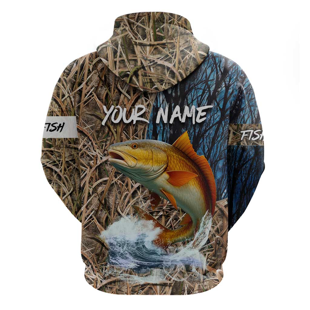 Redfish Splashing in Marsh Grass Hoodie Custom Name and Nature Background Design TS04