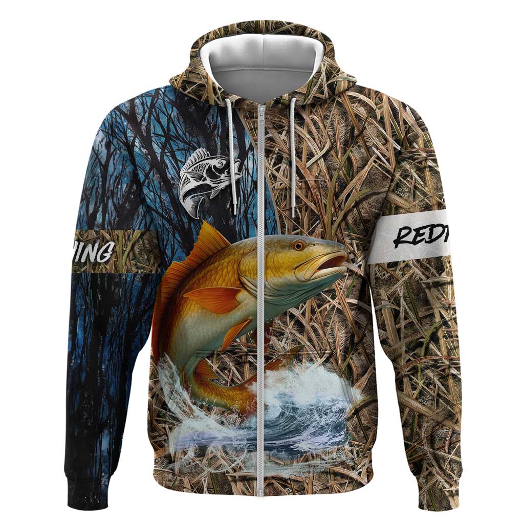 Redfish Splashing in Marsh Grass Hoodie Custom Name and Nature Background Design TS04