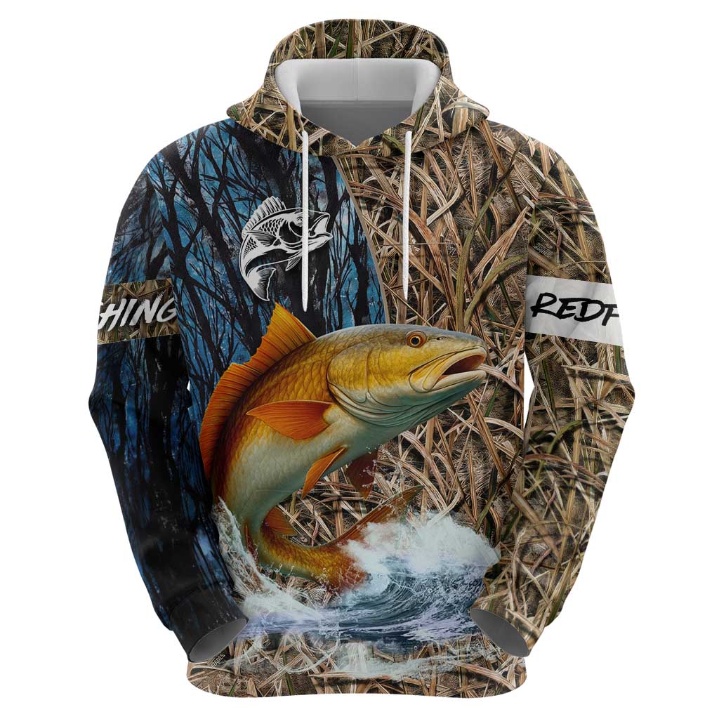 Redfish Splashing in Marsh Grass Hoodie Custom Name and Nature Background Design TS04