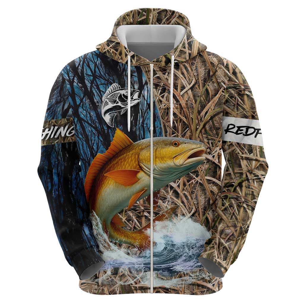 Redfish Splashing in Marsh Grass Hoodie Custom Name and Nature Background Design TS04