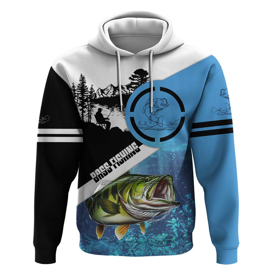 Largemouth Bass Fishing Underwater Graphic Hoodie Mountain Silhouette and Custom Name Design TS04