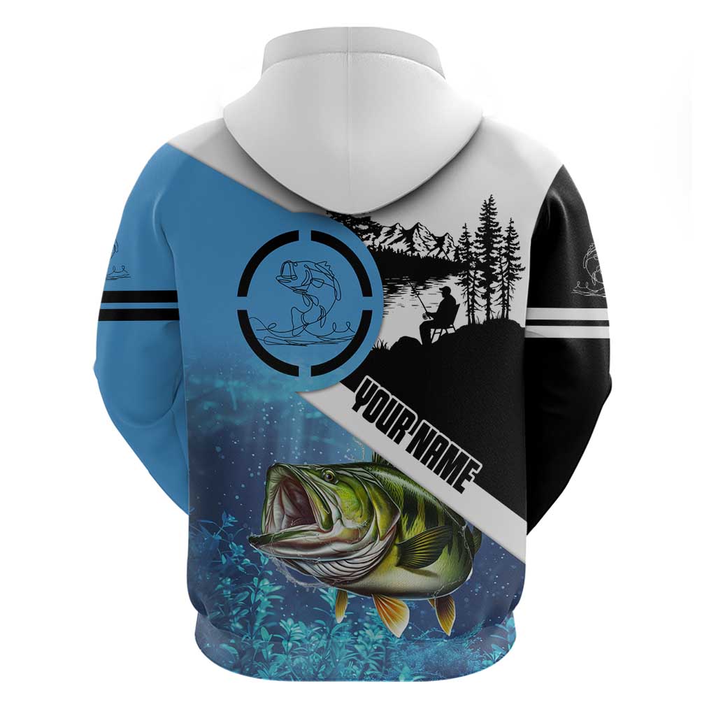 Largemouth Bass Fishing Underwater Graphic Hoodie Mountain Silhouette and Custom Name Design TS04