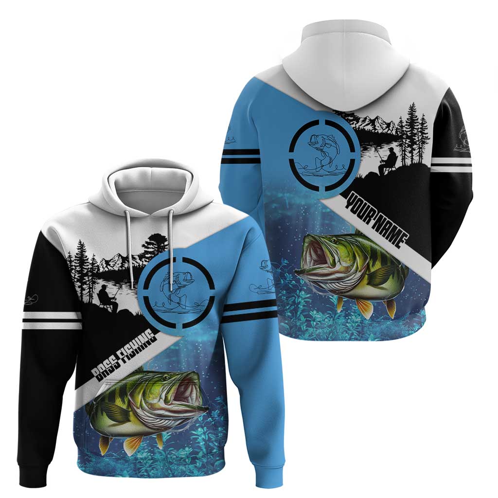 Largemouth Bass Fishing Underwater Graphic Hoodie Mountain Silhouette and Custom Name Design TS04