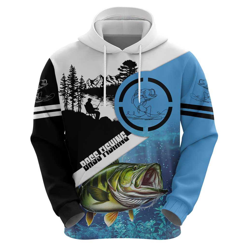 Largemouth Bass Fishing Underwater Graphic Hoodie Mountain Silhouette and Custom Name Design TS04