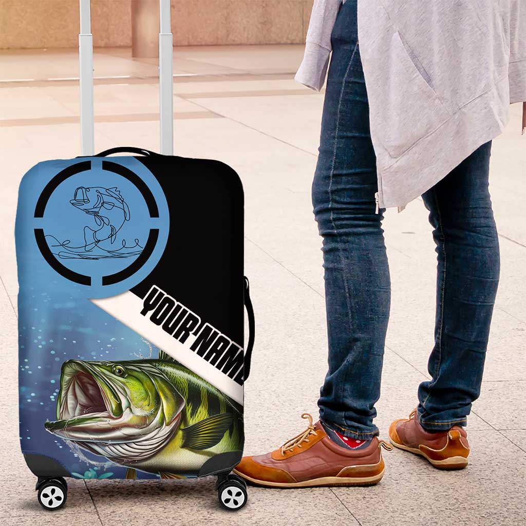 Largemouth Bass Fishing Underwater Graphic Luggage Cover Mountain Silhouette and Custom Name Design TS04
