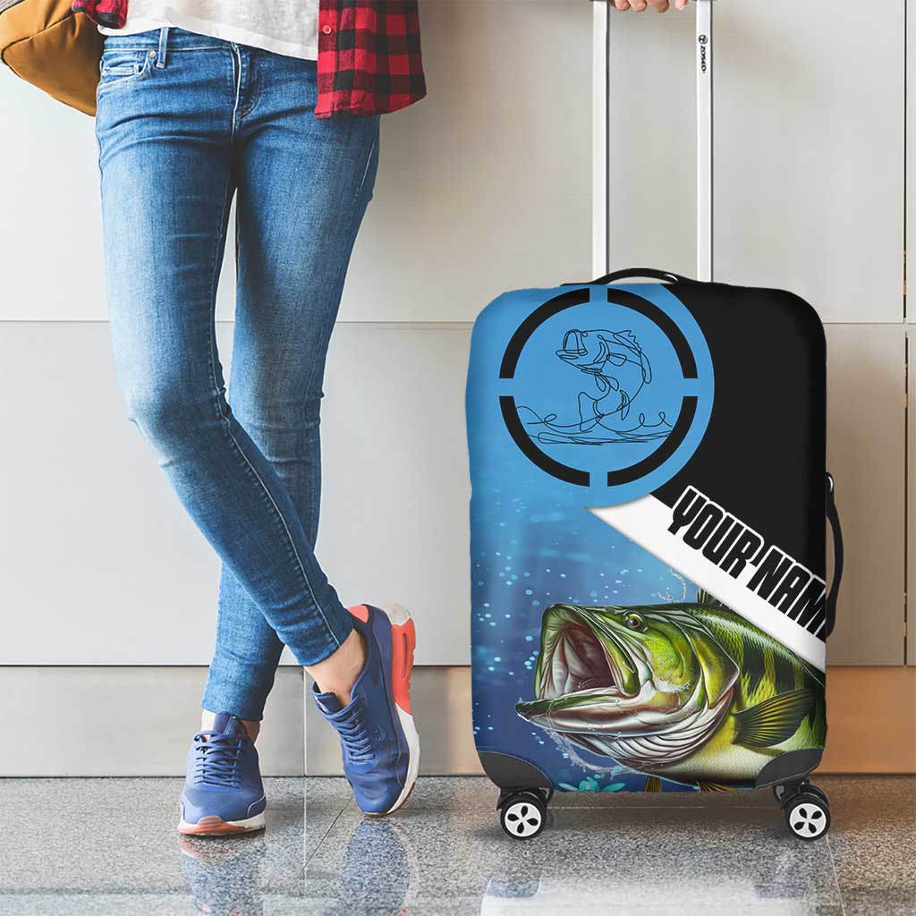 Largemouth Bass Fishing Underwater Graphic Luggage Cover Mountain Silhouette and Custom Name Design TS04