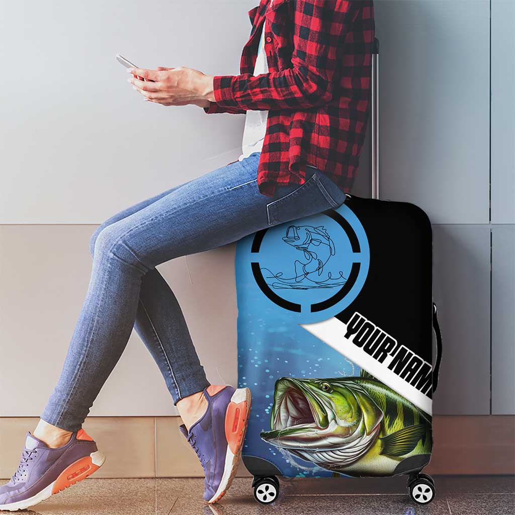 Largemouth Bass Fishing Underwater Graphic Luggage Cover Mountain Silhouette and Custom Name Design TS04