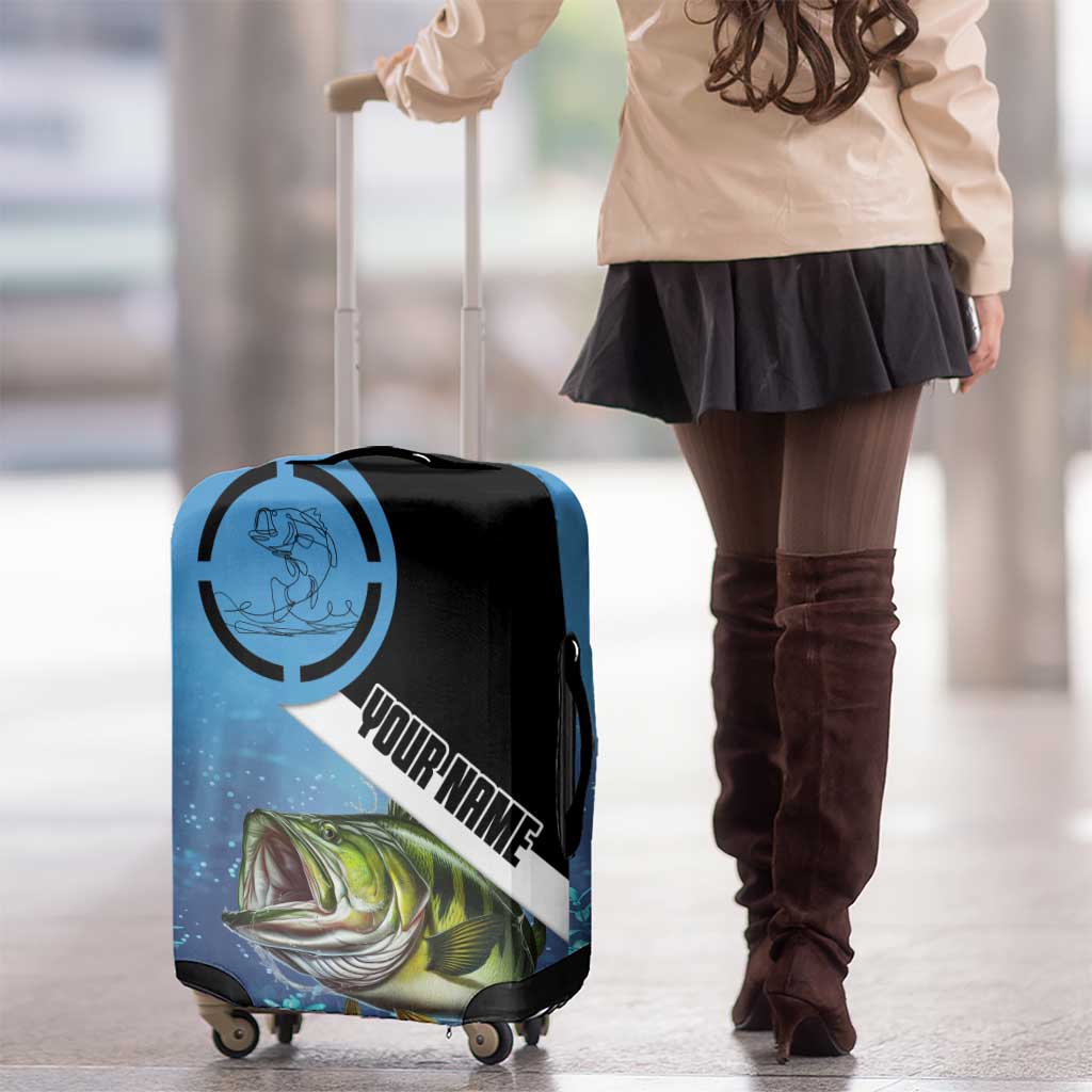 Largemouth Bass Fishing Underwater Graphic Luggage Cover Mountain Silhouette and Custom Name Design TS04