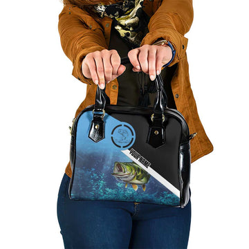 Largemouth Bass Fishing Underwater Graphic Shoulder Handbag Mountain Silhouette and Custom Name Design TS04