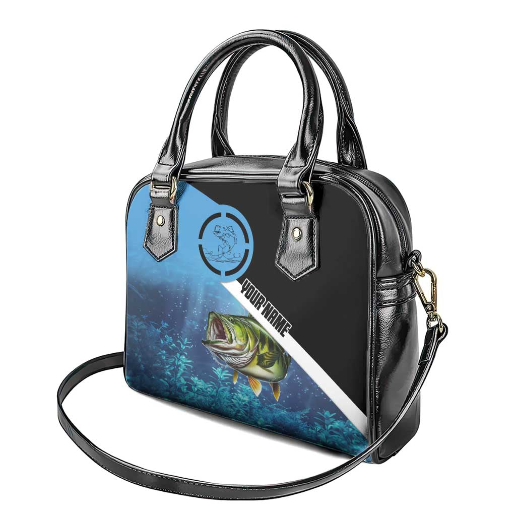 Largemouth Bass Fishing Underwater Graphic Shoulder Handbag Mountain Silhouette and Custom Name Design TS04
