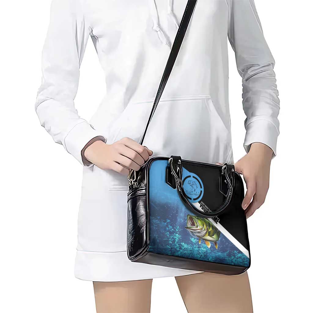 Largemouth Bass Fishing Underwater Graphic Shoulder Handbag Mountain Silhouette and Custom Name Design TS04