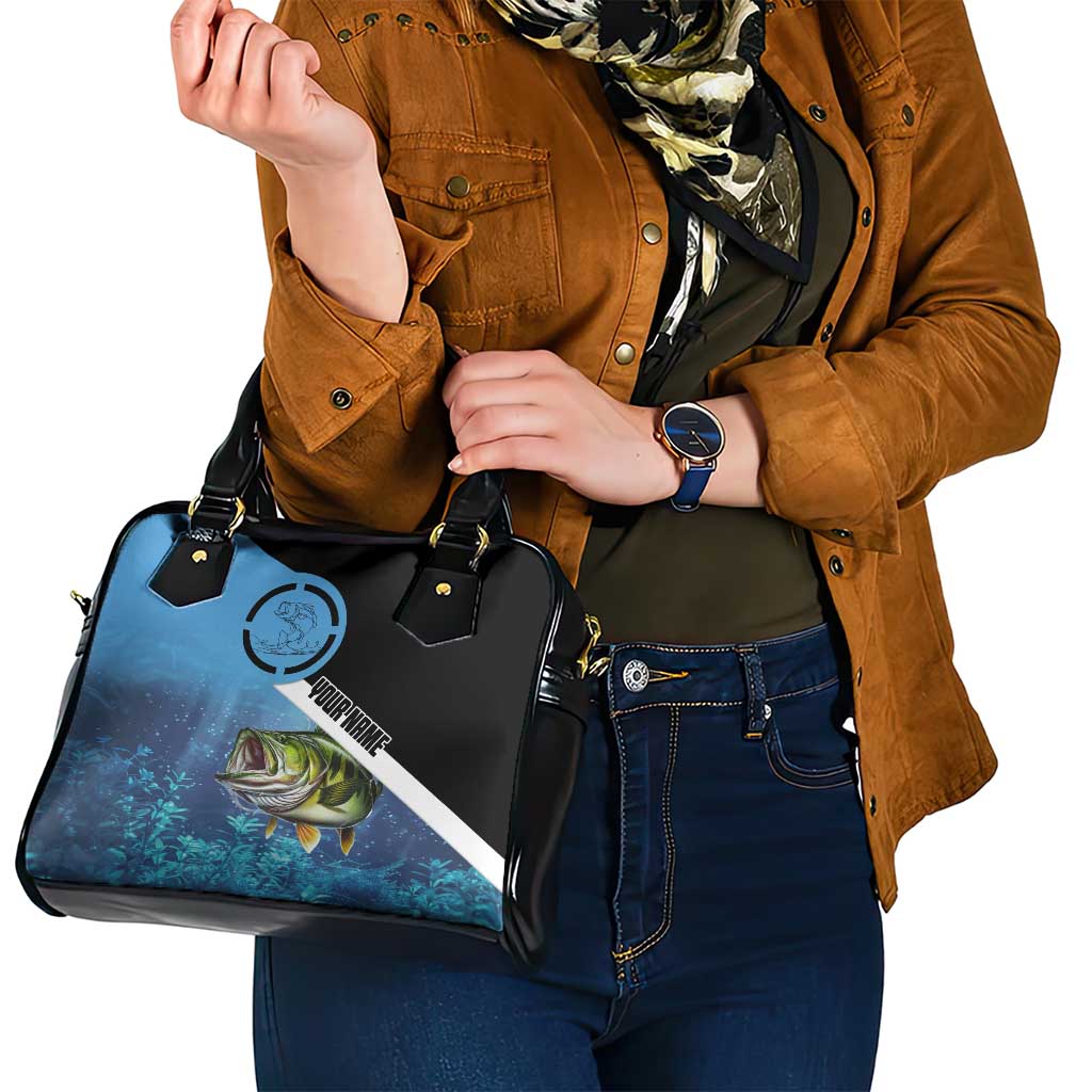 Largemouth Bass Fishing Underwater Graphic Shoulder Handbag Mountain Silhouette and Custom Name Design TS04