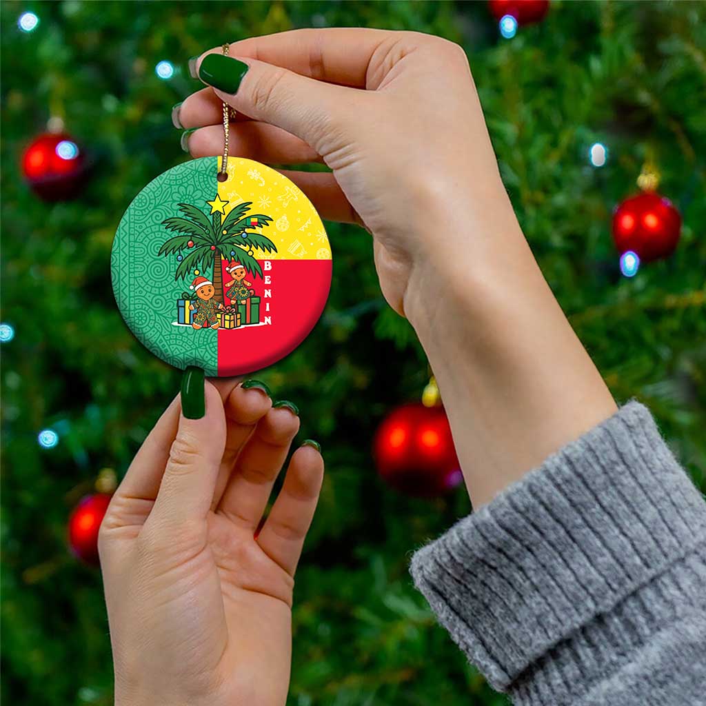 Benin Christmas Ceramic Ornament with Palm Tree Dolls and Red Yellow Green Festive TS04