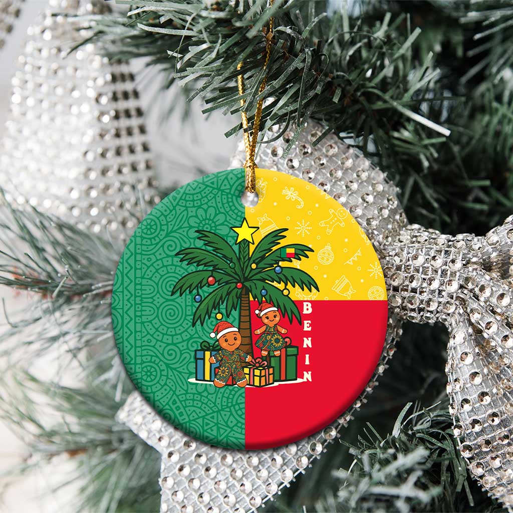 Benin Christmas Ceramic Ornament with Palm Tree Dolls and Red Yellow Green Festive TS04