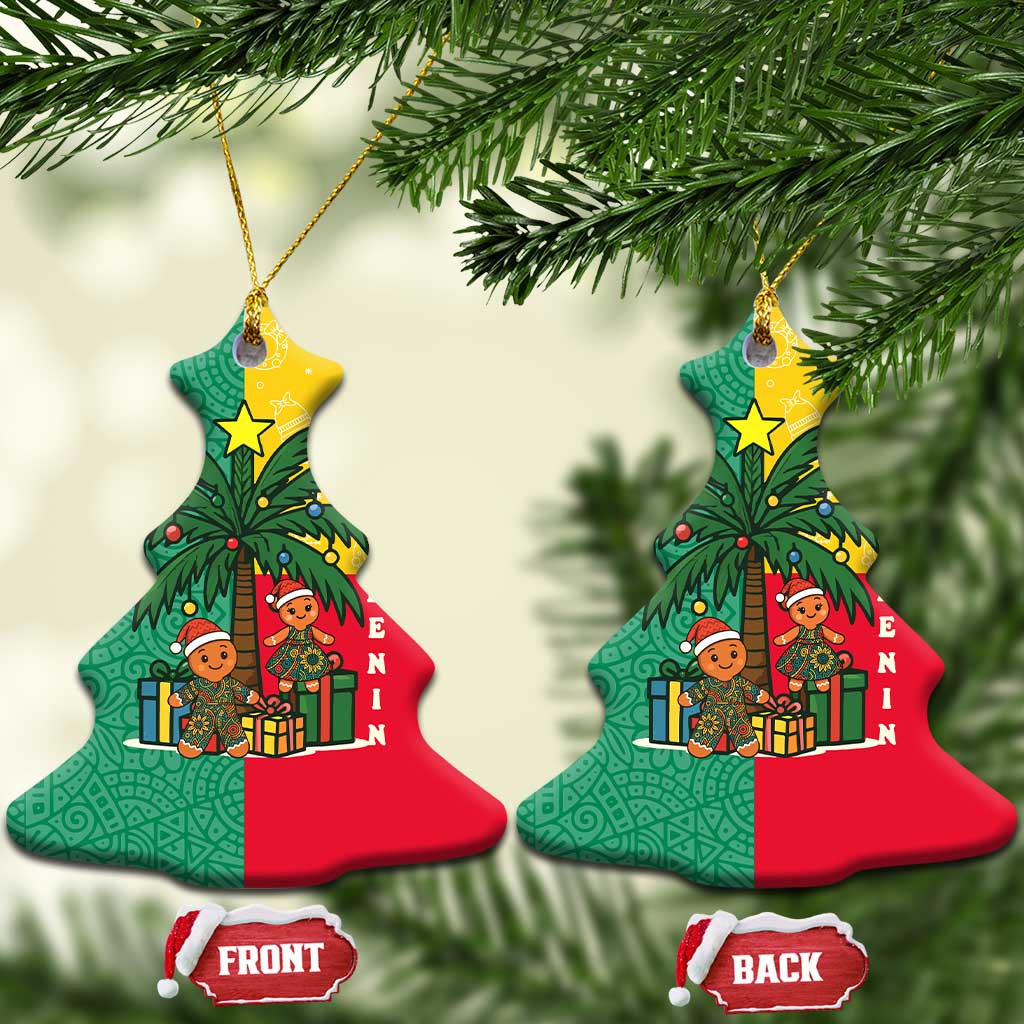 Benin Christmas Ceramic Ornament with Palm Tree Dolls and Red Yellow Green Festive TS04