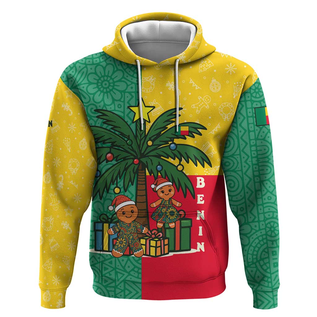 Benin Christmas Hoodie with Palm Tree Dolls and Red Yellow Green Festive TS04