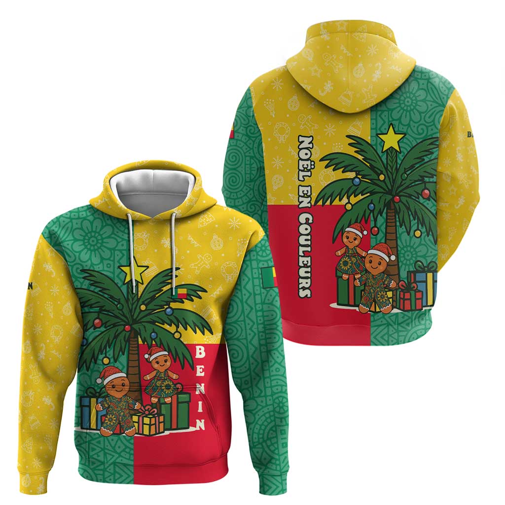 Benin Christmas Hoodie with Palm Tree Dolls and Red Yellow Green Festive TS04