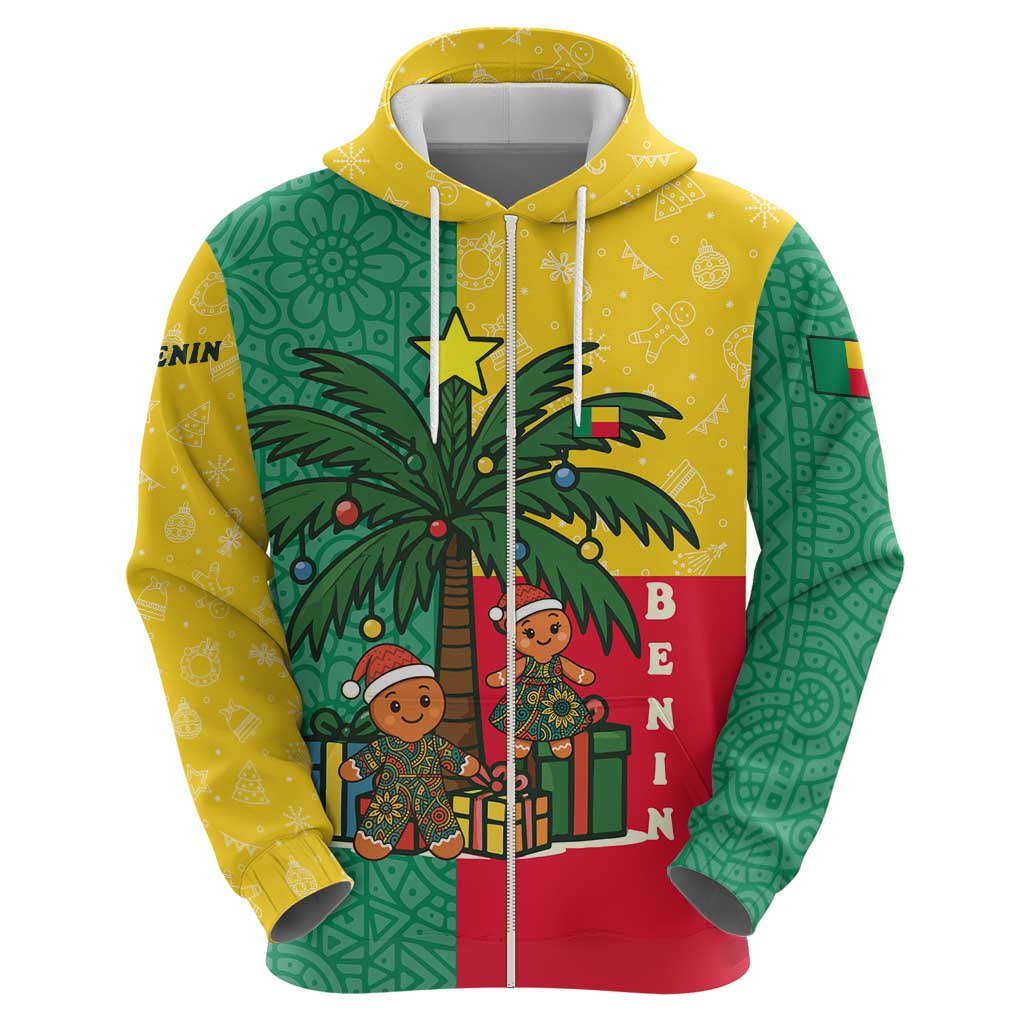 Benin Christmas Hoodie with Palm Tree Dolls and Red Yellow Green Festive TS04