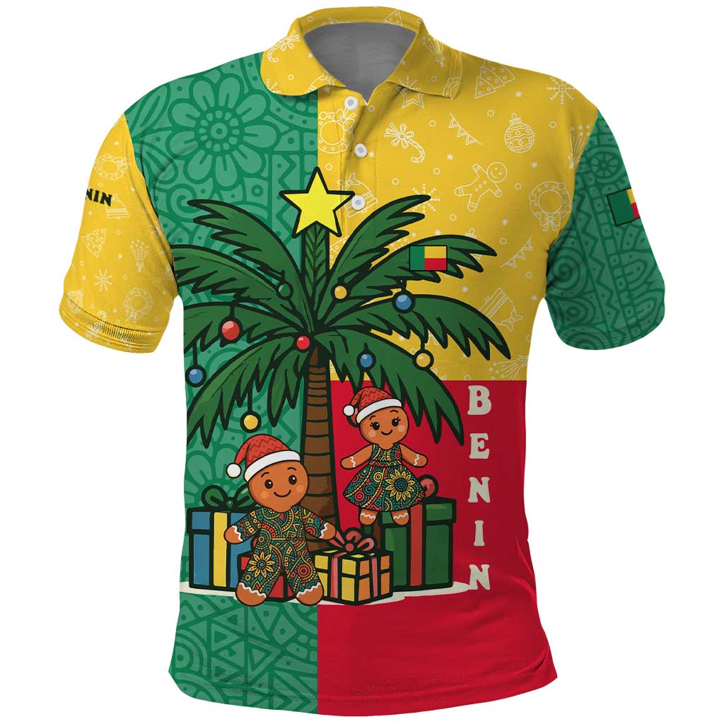 Benin Christmas Polo Shirt with Palm Tree Dolls and Red Yellow Green Festive TS04