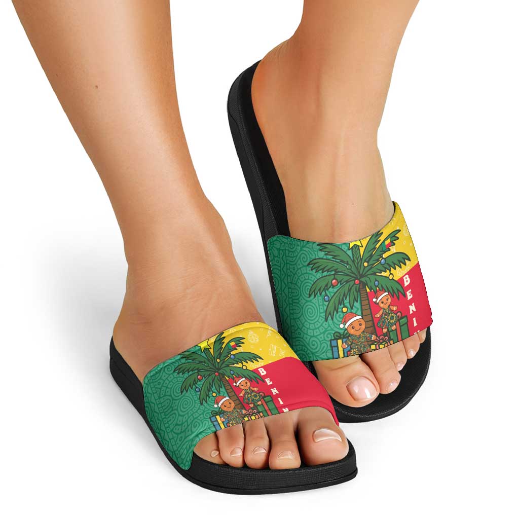 Benin Christmas Slide Sandals with Palm Tree Dolls and Red Yellow Green Festive TS04