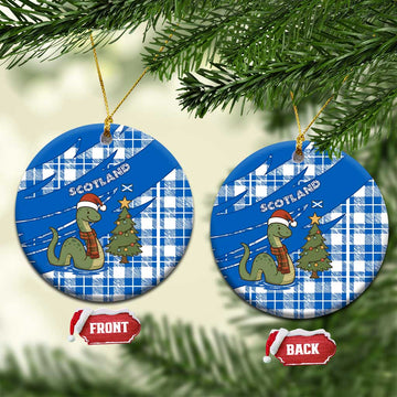 Scotland Christmas Ceramic Ornament with Nessie Santa Hat and Blue Tartan Tree TS04
