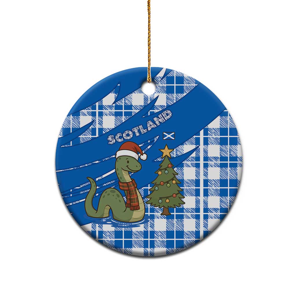 Scotland Christmas Ceramic Ornament with Nessie Santa Hat and Blue Tartan Tree TS04