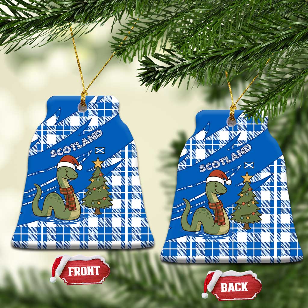 Scotland Christmas Ceramic Ornament with Nessie Santa Hat and Blue Tartan Tree TS04
