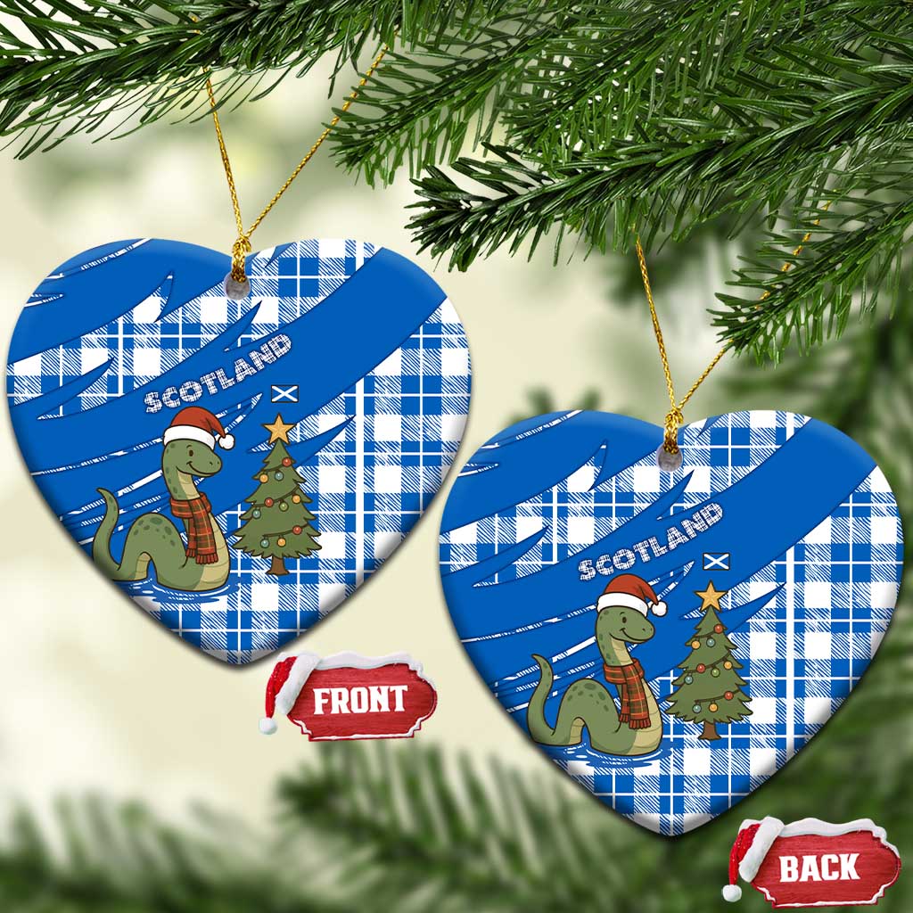 Scotland Christmas Ceramic Ornament with Nessie Santa Hat and Blue Tartan Tree TS04
