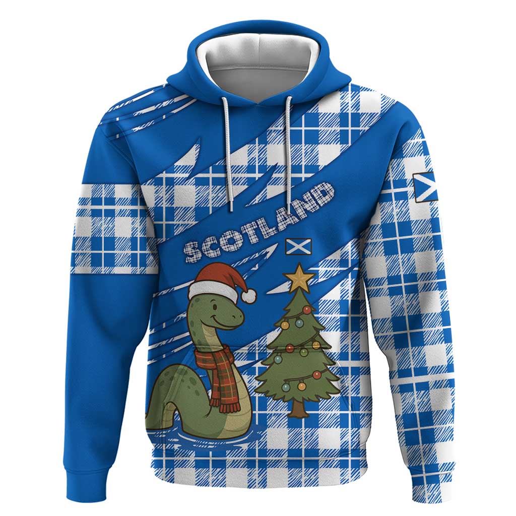 Scotland Christmas Hoodie with Nessie Santa Hat and Blue Tartan Tree TS04