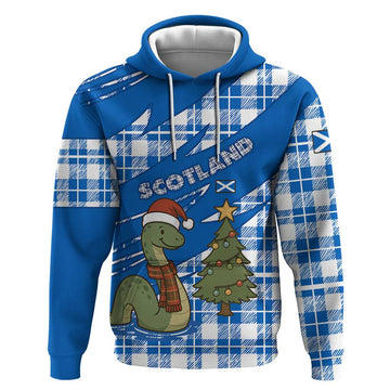 Scotland Christmas Hoodie with Nessie Santa Hat and Blue Tartan Tree TS04