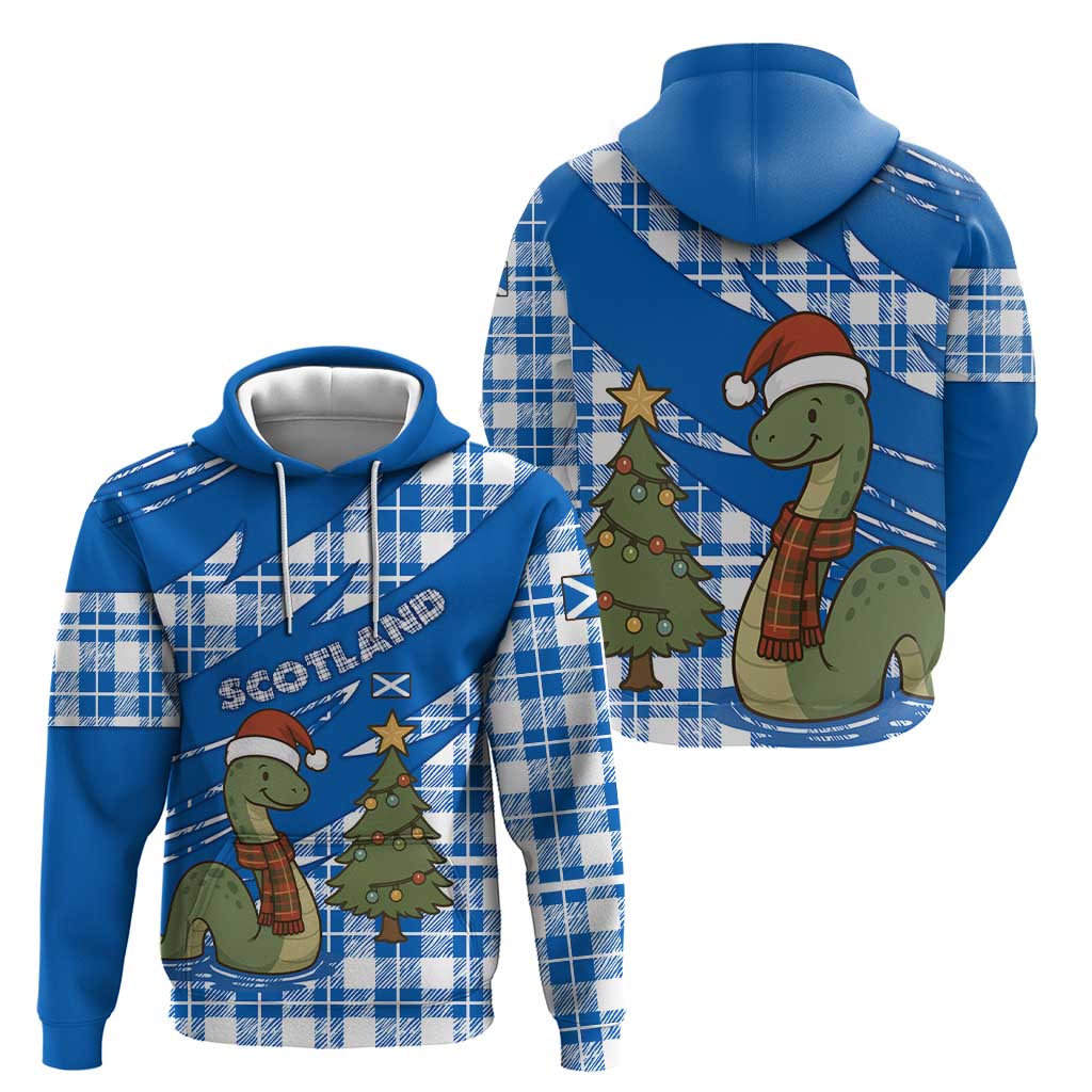 Scotland Christmas Hoodie with Nessie Santa Hat and Blue Tartan Tree TS04