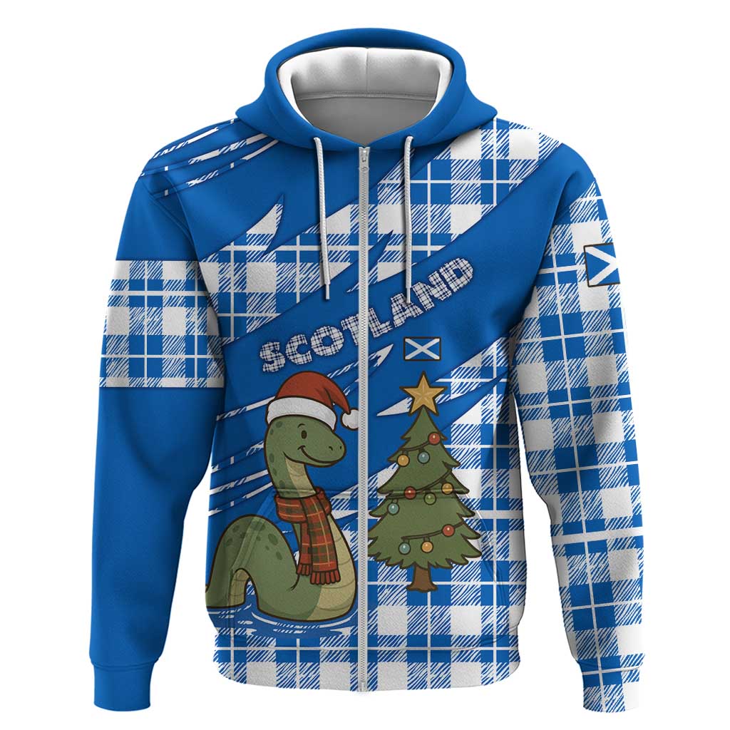 Scotland Christmas Hoodie with Nessie Santa Hat and Blue Tartan Tree TS04