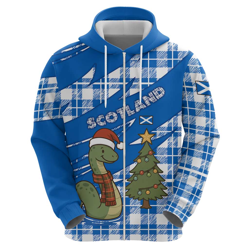 Scotland Christmas Hoodie with Nessie Santa Hat and Blue Tartan Tree TS04