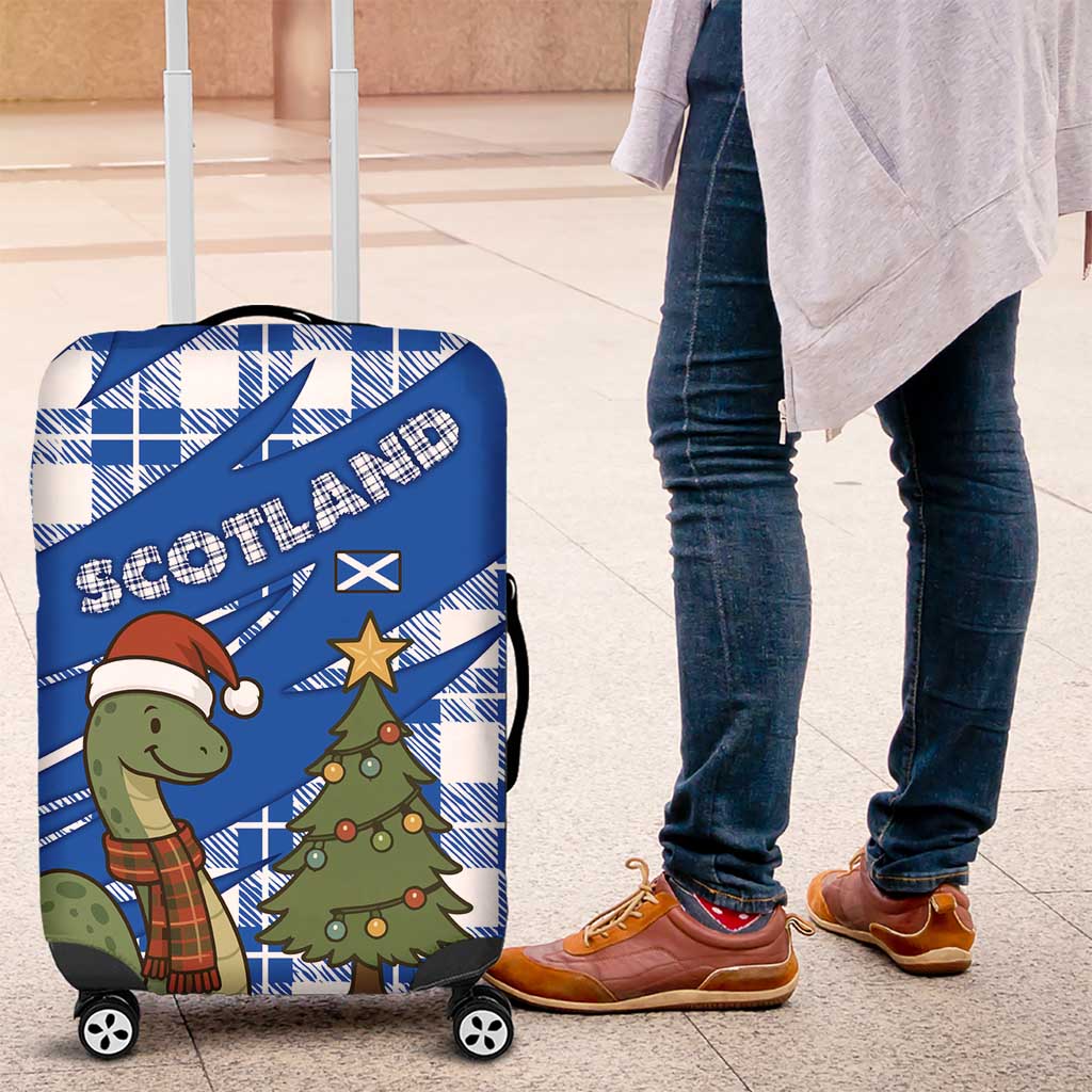 Scotland Christmas Luggage Cover with Nessie Santa Hat and Blue Tartan Tree TS04