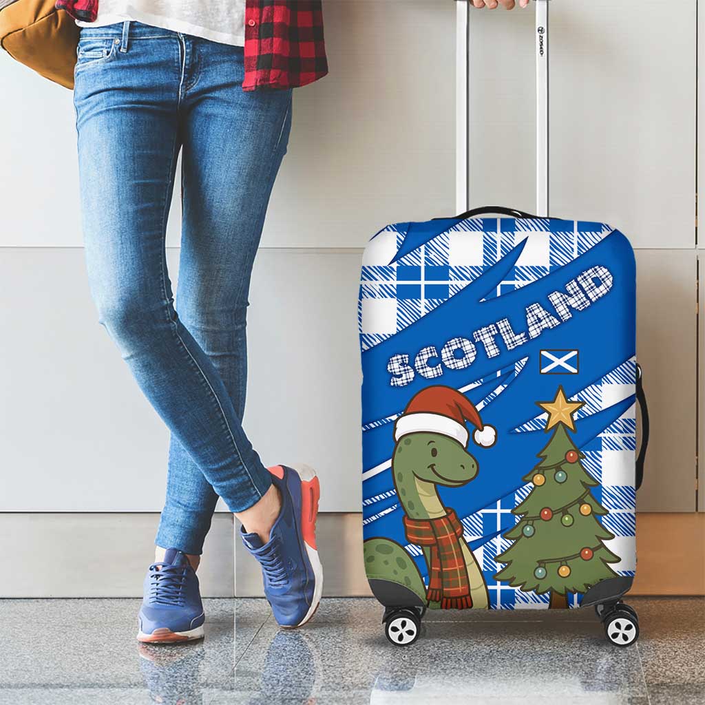 Scotland Christmas Luggage Cover with Nessie Santa Hat and Blue Tartan Tree TS04