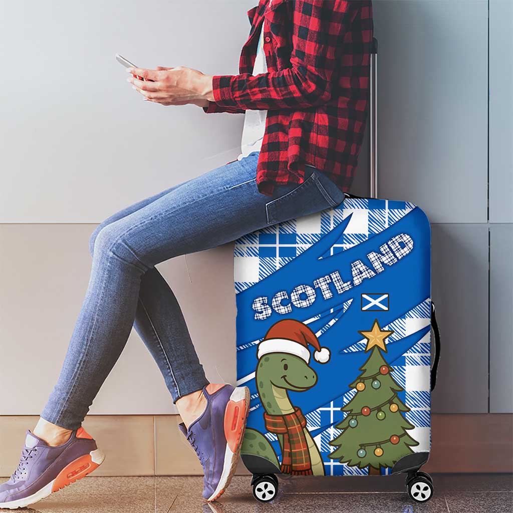 Scotland Christmas Luggage Cover with Nessie Santa Hat and Blue Tartan Tree TS04