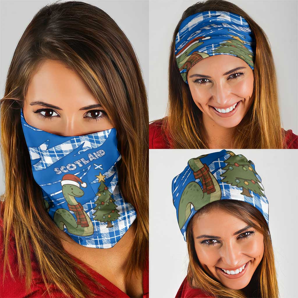 Scotland Christmas Neck Gaiter with Nessie Santa Hat and Blue Tartan Tree TS04