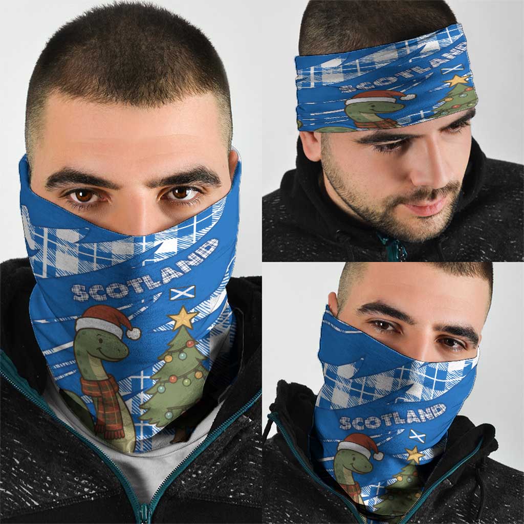 Scotland Christmas Neck Gaiter with Nessie Santa Hat and Blue Tartan Tree TS04