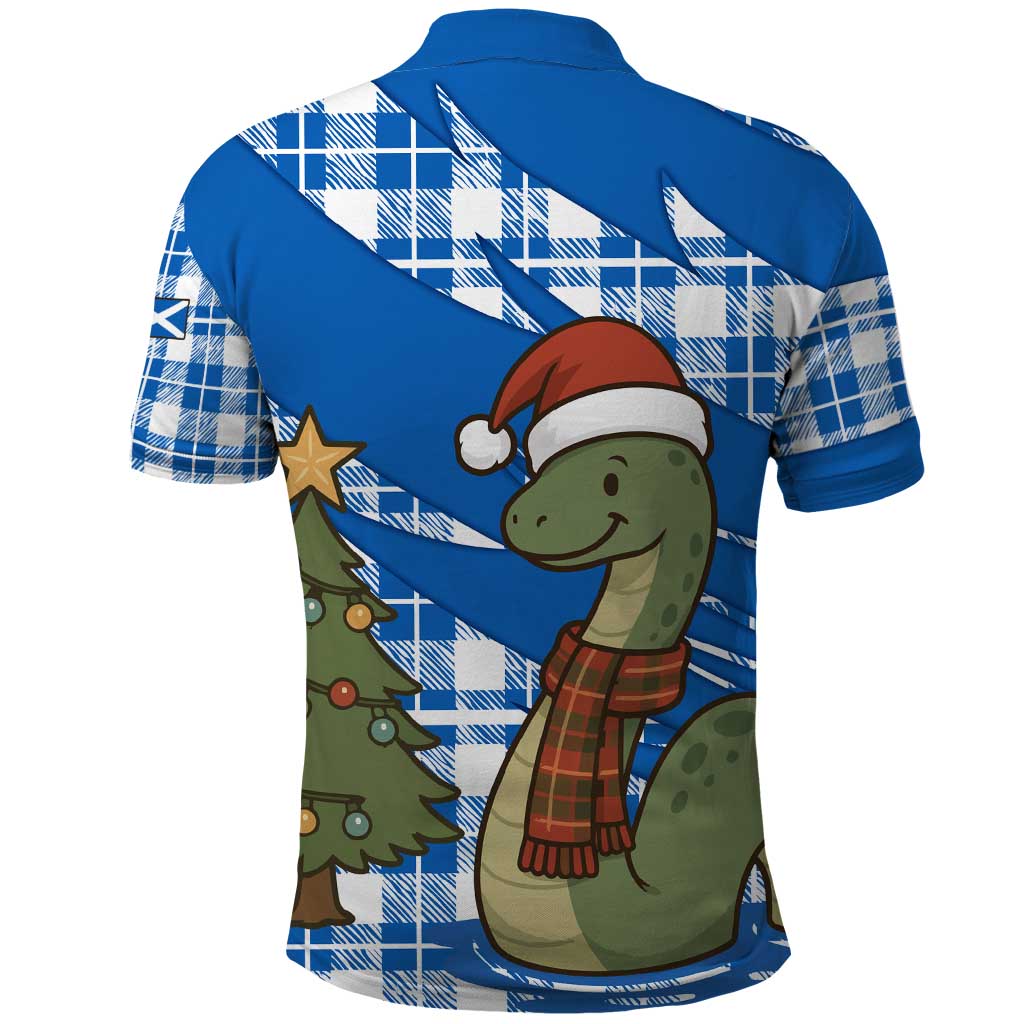 Scotland Christmas Polo Shirt with Nessie Santa Hat and Blue Tartan Tree TS04